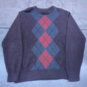 Men's Argyle Sweater - Brown and Red